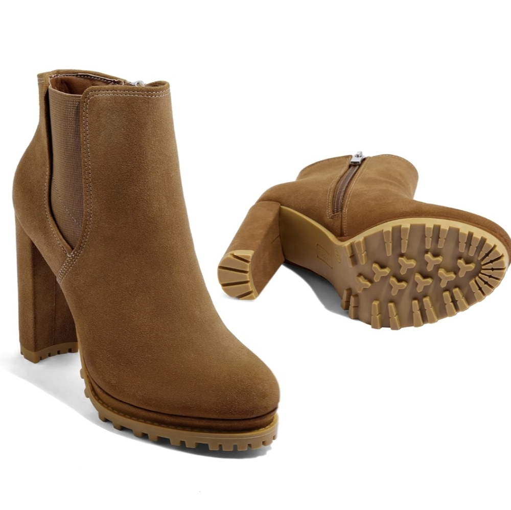 Mysoft Women's Platform Chunky Block Heel Ankle Boots with Side Zippers